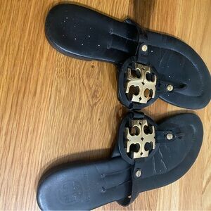 Tory Burch Black Slides with Gold Emblem Size 7